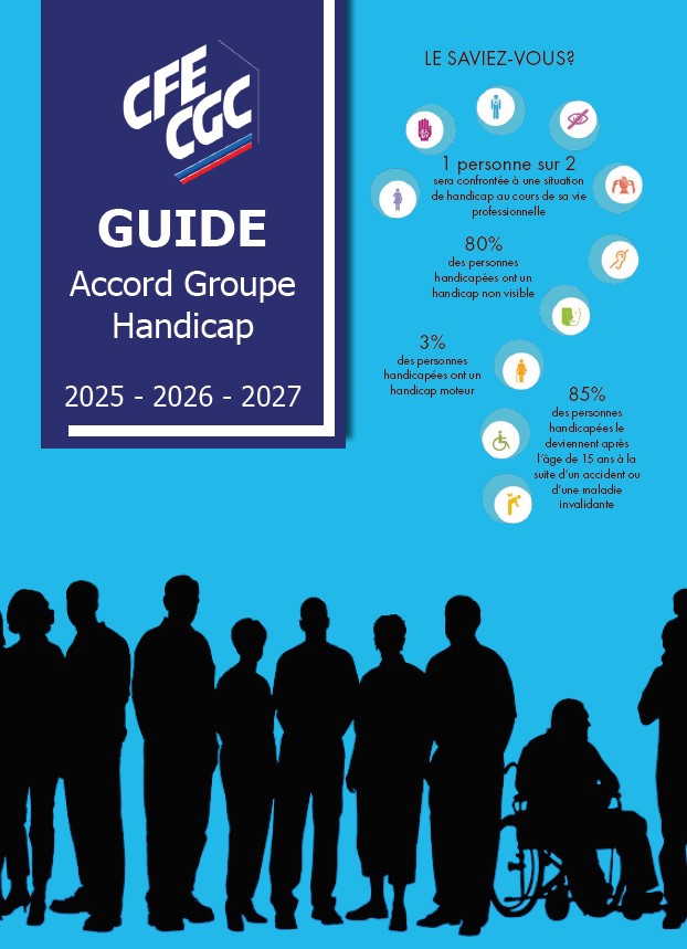 Couverture du guide : ombres noires de personnes en situation de handicap ou sans situation de handicap sur fond bleu